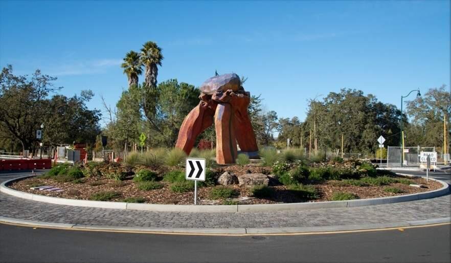 Digital rendering of Bruce Johnsons redwood and copper piece to be installed next year in the middle of a Windsor roundabout. (Courtesy Town of Windsor)