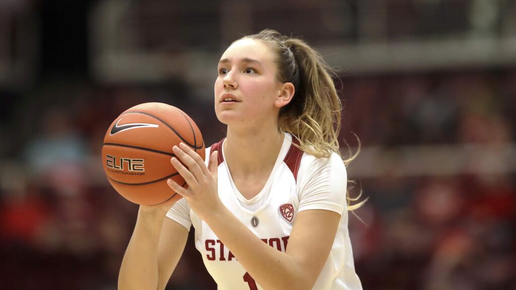 Stanford forward Alanna Smith warms up against Baylor during a game in Stanford, Saturday, Dec. 15, 2018. (AP Photo/Jeff Chiu)