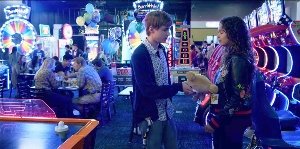Miles Heizer and Alisha Boe in a scene from the Nefflix series '13 Reasons Why' that was filmed at Epicenter Sports & Entertainment in Santa Rosa on Coffey Lane. (LISA ALEXANDER/ EPICENTER SPORTS AND ENTERTAINMENT)