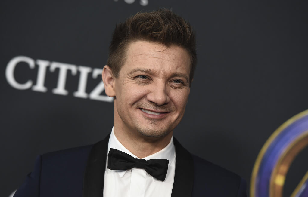 FILE - Jeremy Renner arrives at the premiere of "Avengers: Endgame," at the Los Angeles Convention Center on April 22, 2019. In social media posts Saturday, Jan. 21, 2023, Renner said he broke more than 30 bones in a snow plow accident on New Year's Day. (Photo by Jordan Strauss/Invision/AP, File)