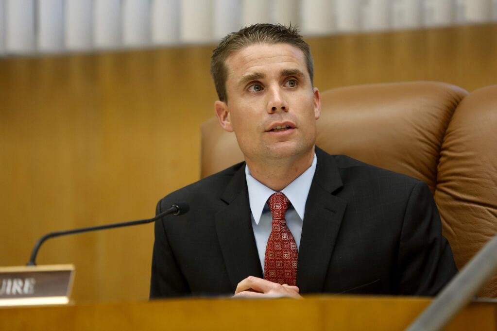 4th District Supervisor Mike McGuire makes a comment about the recent arrest of Efren Carrillo during the Sonoma County Board of Supervisors' meeting in Santa Rosa, California on Tuesday, July 30, 2013. (BETH SCHLANKER/ The Press Democrat)