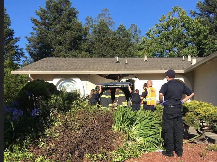 Emergency crews on Heath Circle in Rohnert Park where a driver crashed into a home on Sunday, July 14, 2019. (ROHNERT PARK DEPARTMENT OF PUBLIC SAFETY)