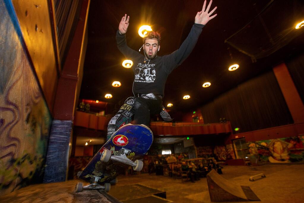 Noah Cordova has been coming to skateboard the ramps at the Phoenix Theater in downtown Petaluma for the past three years. The music venue and haven for young teens needs to raise $250,000 for fire sprinklers by April and also needs a costly new roof. (JOHN BURGESS/ PD FILE, 2018)