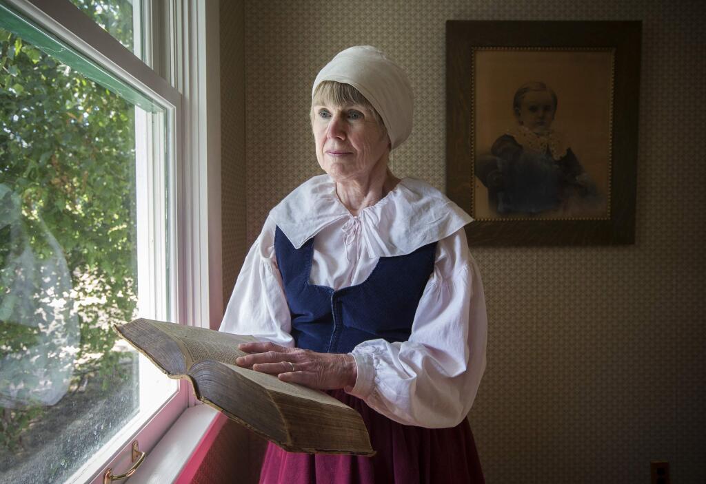 Toni Kuhry, author of 'Freedom's Song', in pilgrim costume. (Photo by Robbi Pengelly/Index-Tribune)