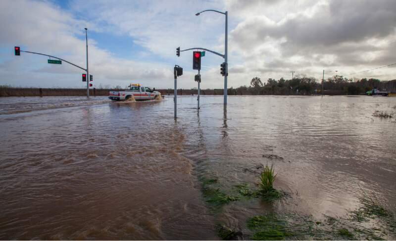 The below-sea-level intersection of highways 12 and 121 still floods during torrential winter storms.