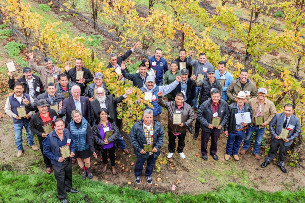 Vineyard workers in Sonoma County are honored Saturday, Nov. 6, 2021, in Sunnyview Vineyard as part of the Sonoma County Grape Grower Foundation’s Vineyard Employee Recognition program. (courtesy of Sonoma County Winegrowers)