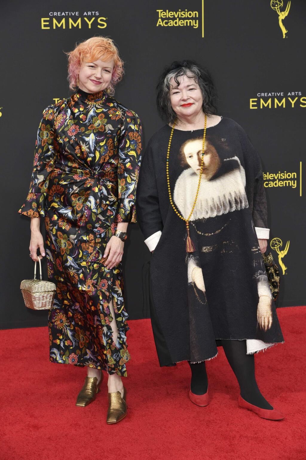 Costume designers Darci Cheyne, left, and Debra Hanson arrive at night two of the Creative Arts Emmy Awards on Sunday, Sept. 15, 2019, at the Microsoft Theater in Los Angeles. (Photo by Richard Shotwell/Invision/AP)