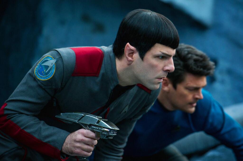 In this image released by Paramount Pictures, Zachary Quinto, left, and Karl Urban appear in a scene from 'Star Trek Beyond.' (Kimberley French/Paramount Pictures via AP)