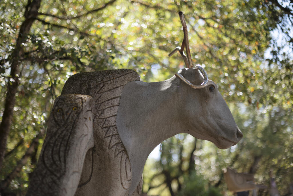 A sculpture by the late sculptor, author and art historian Mary Fuller McChesney at her home on Sonoma Mountain Road in Petaluma, Calif., on Monday, Aug. 15, 2022. (Erik Castro/For The Press Democrat)