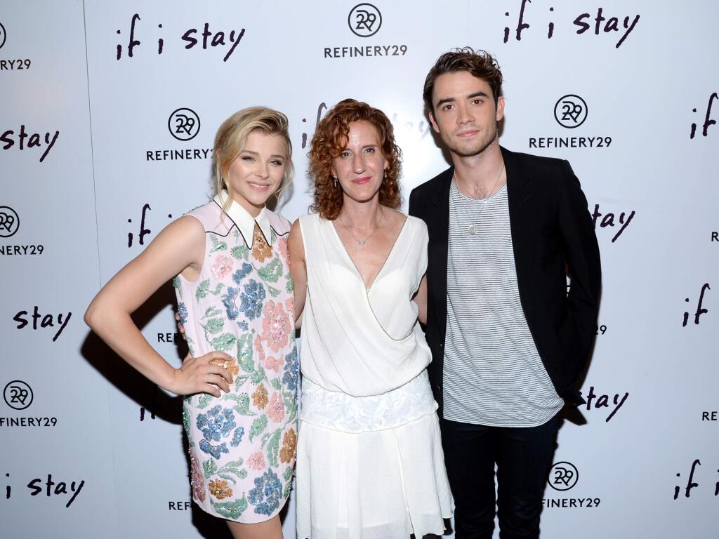 Actress Chloe Grace Moretz, left, author and executive producer Gayle Forman and actor Jamie Blackley attend a special screening of 'If I Stay' at the Landmark Sunshine Cinema on Monday, Aug. 18, 2014, in New York. (Photo by Evan Agostini/Invision/AP)