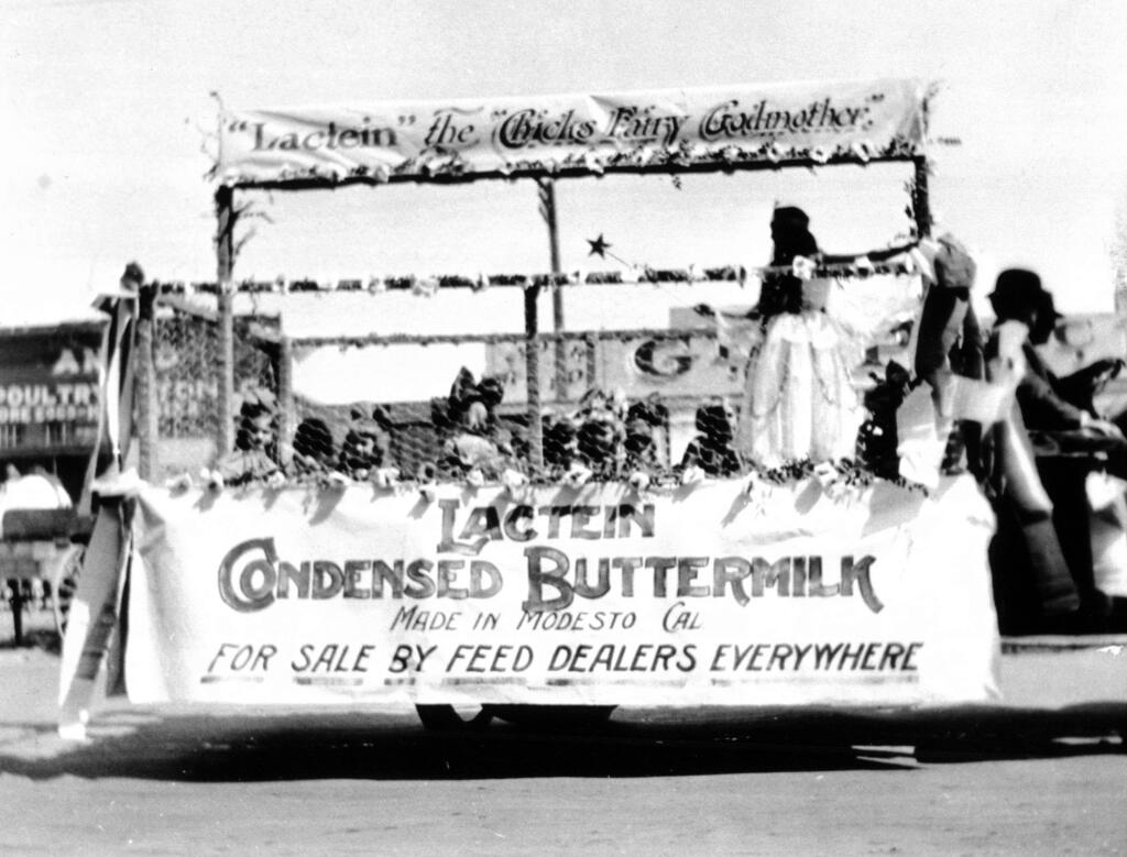 The Lactein float in the Fourth of July parade, Petaluma, California, 1935. Lactein made condensed buttermilk. (Sonoma Heritage Collection -- Sonoma County Library)