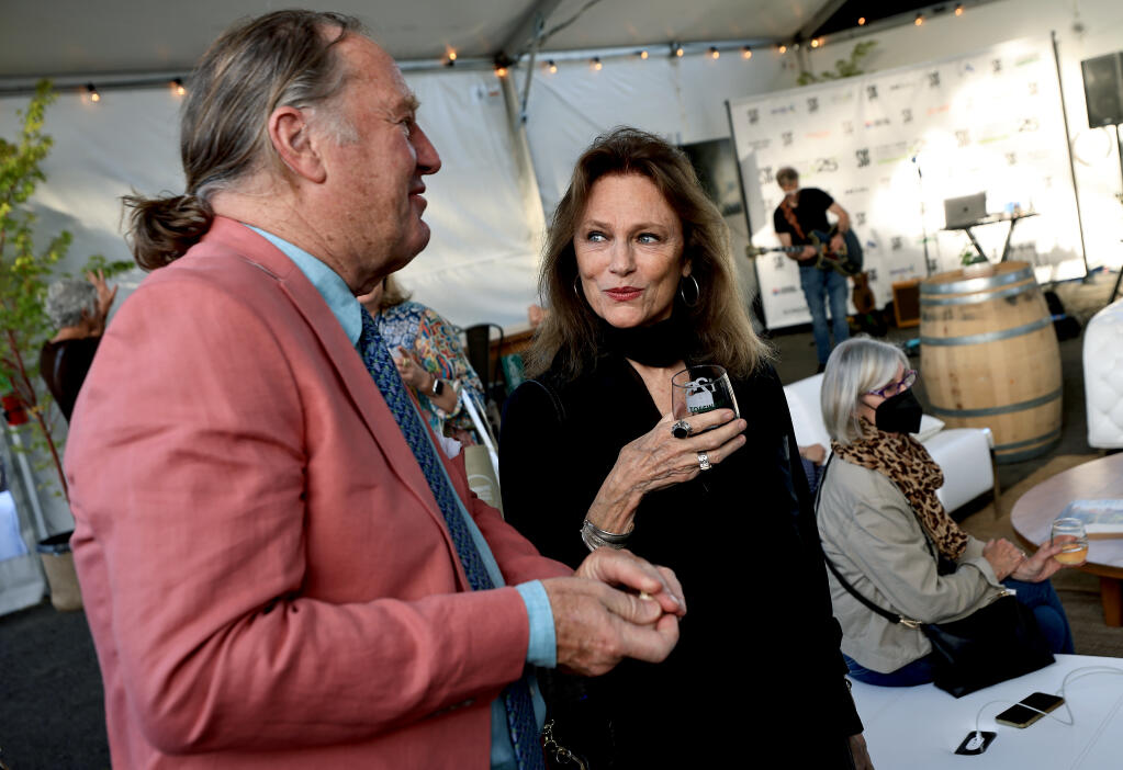 Actress Jacqueline Bisset with Sonoma International Film Festival artistic director Kevin McNeely, Thursday, March 24, 2022 in Sonoma. (Kent Porter / The Press Democrat) 2022