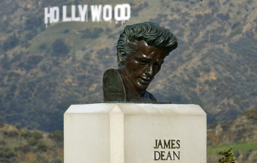 This Friday, Jan. 17, 2020, photo shows a bust of actor James Dean at the Griffith Observatory in the Griffith Park area of Los Angeles. (AP Photo/Richard Vogel)