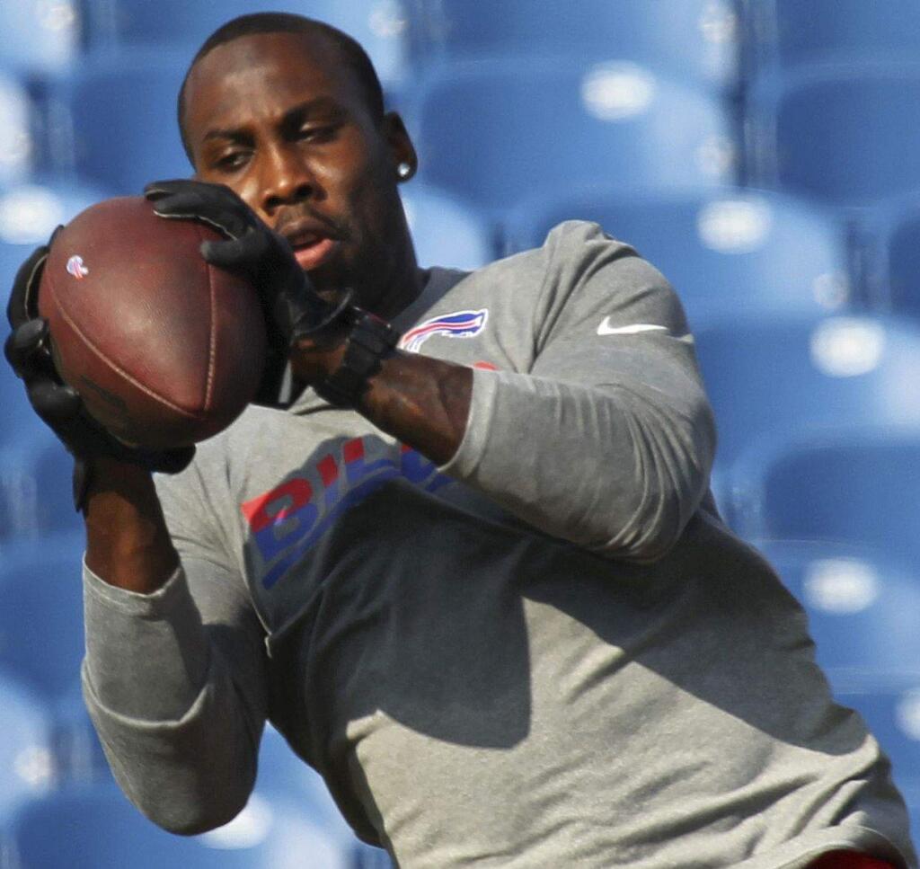 Buffalo Bills' Anquan Boldin warms up before a preseason NFL football game against the Minnesota Vikings Thursday, Aug. 10, 2017, in Orchard Park, N.Y. (AP Photo/Jeffrey T. Barnes)