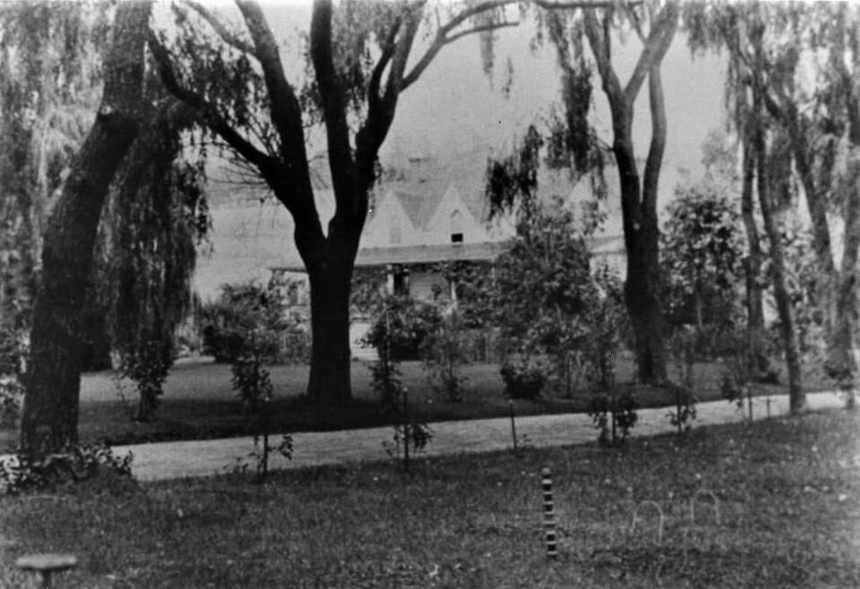 A croquet game is set up on the yard and in front of Jasper O'Farrell's Analy Ranch in Freestone. (Sonoma County Library)