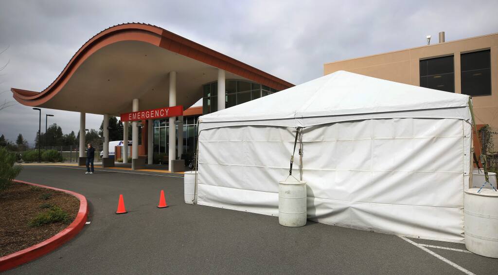 A surge tent at Sutter Santa Rosa Regional Hospital. (KENT PORTER / The Press Democrat)