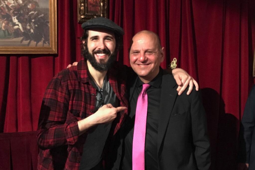 Josh Grobin, left, stops to take a photo with Ross Halleck after his Broadway performance. (Ross Halleck)