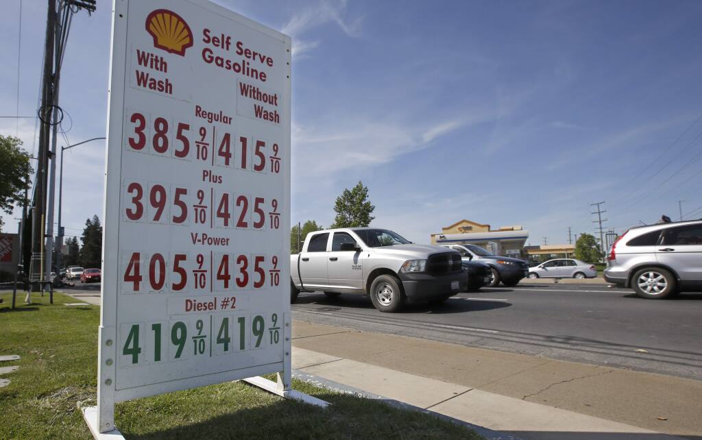 Gas prices are displayed at a Shell station Tuesday, April 23, 2019, in Sacramento, Calif. California Gov. Gavin Newsom wants to know why the state's gas prices are higher than the rest of the country. Newsom asked the California Energy Commission on Tuesday for an analysis of the state's gas prices by May 15. (AP Photo/Rich Pedroncelli)