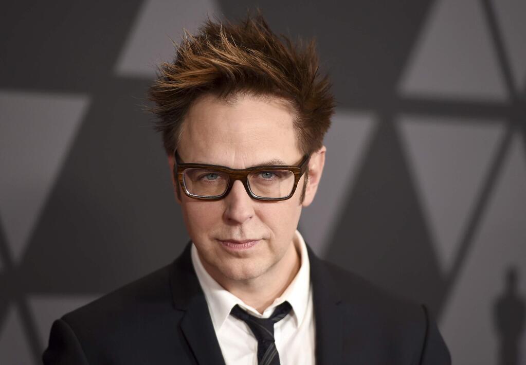 FILE - In this Nov. 11, 2017 file photo, filmmaker James Gunn arrives at the 9th annual Governors Awards in Los Angeles. Gunn has been fired as director of “Guardians of the Galaxy 3” because of old tweets that recently emerged where he joked about subjects like pedophilia and rape. Walt Disney Studios Chairman Alan Horn said in a statement Friday, July 20, 2018, that the tweets are indefensible, and the studio has severed ties with Gunn. (Photo by Jordan Strauss/Invision/AP, File)