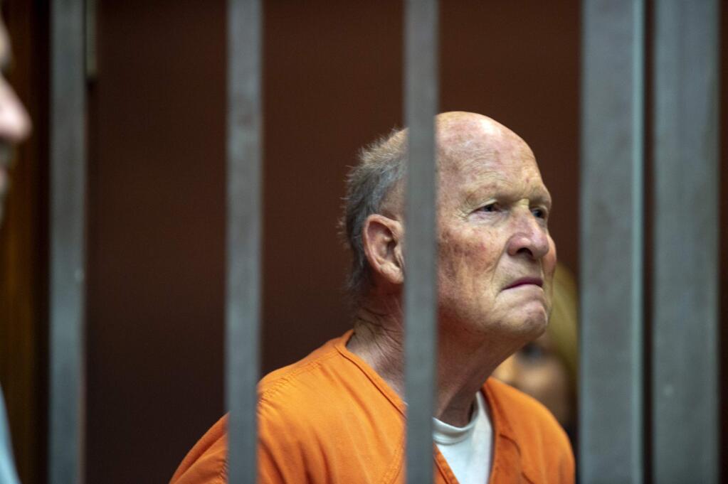 Joseph James DeAngelo appears in Sacramento Superior Court, Friday, June 1, 2018, in Sacramento, Calif. He is suspected in at least a dozen killings and roughly 50 rapes in the 1970s and '80s. (José Luis Villegas/The Sacramento Bee via AP, Pool)