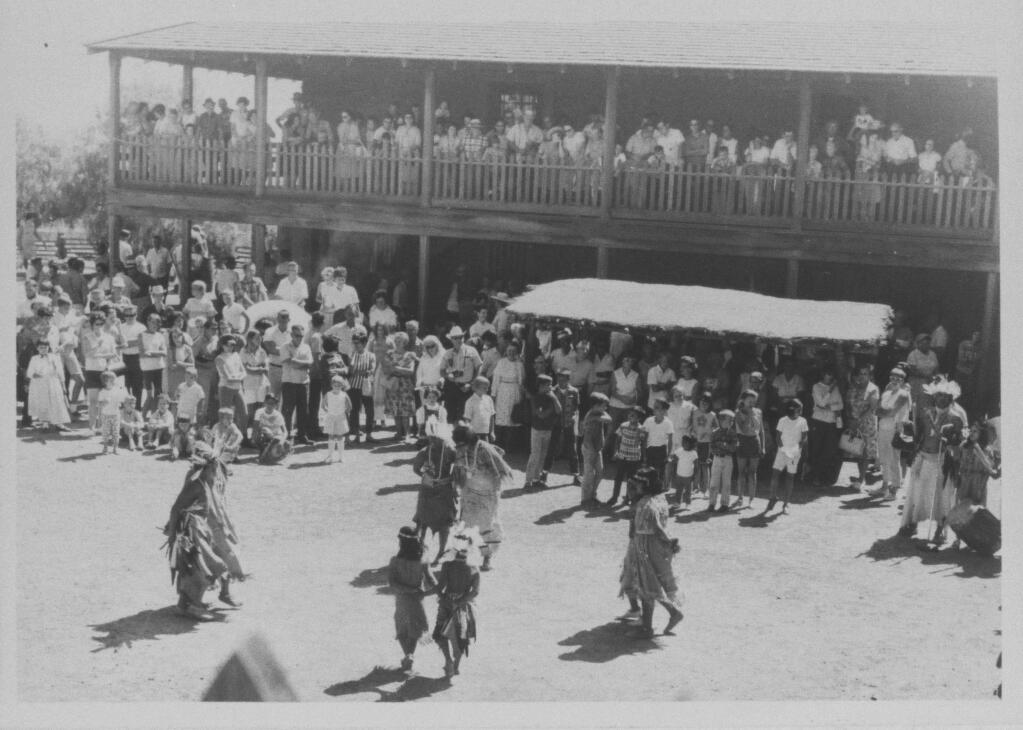 Petaluma: The Petalumas were a group of native Americans whose main village was at the base of Sonoma Mountain, east of what is now called the Petaluma River. In the 1830s, General Mariano Vallejo took the name for his Rancho Petaluma. In this photo Native Americans dancing at the Old Adobe Fiesta. (Courtesy of the Sonoma County Library, 1960s)