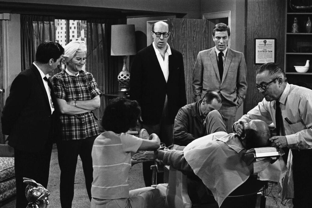 David F. Smith / Associated PressRose Marie, second from right, is seen in a rehearsal for an episode for the 'Dick Van Dyke Show' in April 1963. With her, in background from left, are cast members Morey Amsterdam, Richard Deacon and Dick Van Dyke, with Carl Reiner in the barber's chair.