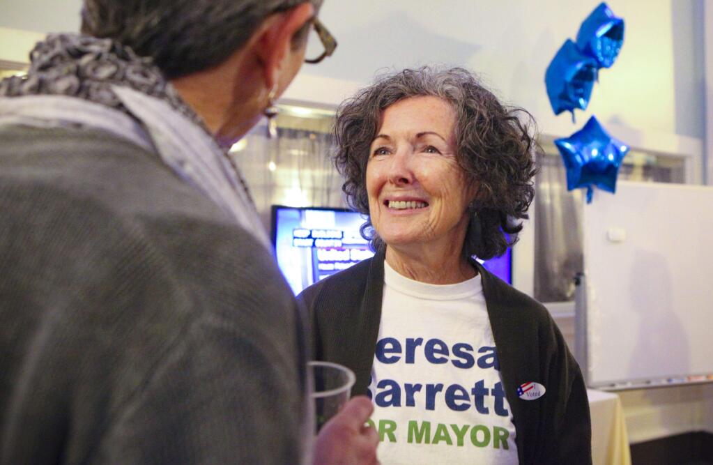 Teresa Barrett greets supporters during her election night watch party at the Hotel Petaluma.  (CRISTINA PASCUAL/ARGUS-COURIER STAFF)