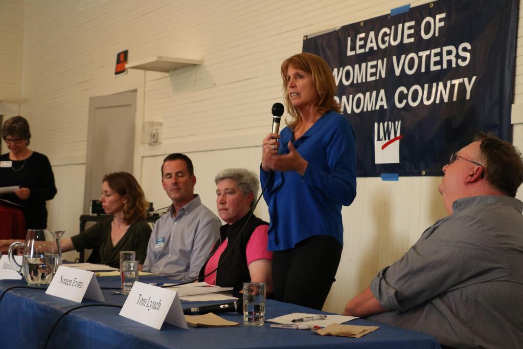 Noreen Evans at the League of Women Voters candidate forum on Wednesday, April 27, 2016. (Angela Hart / The Press Democrat)