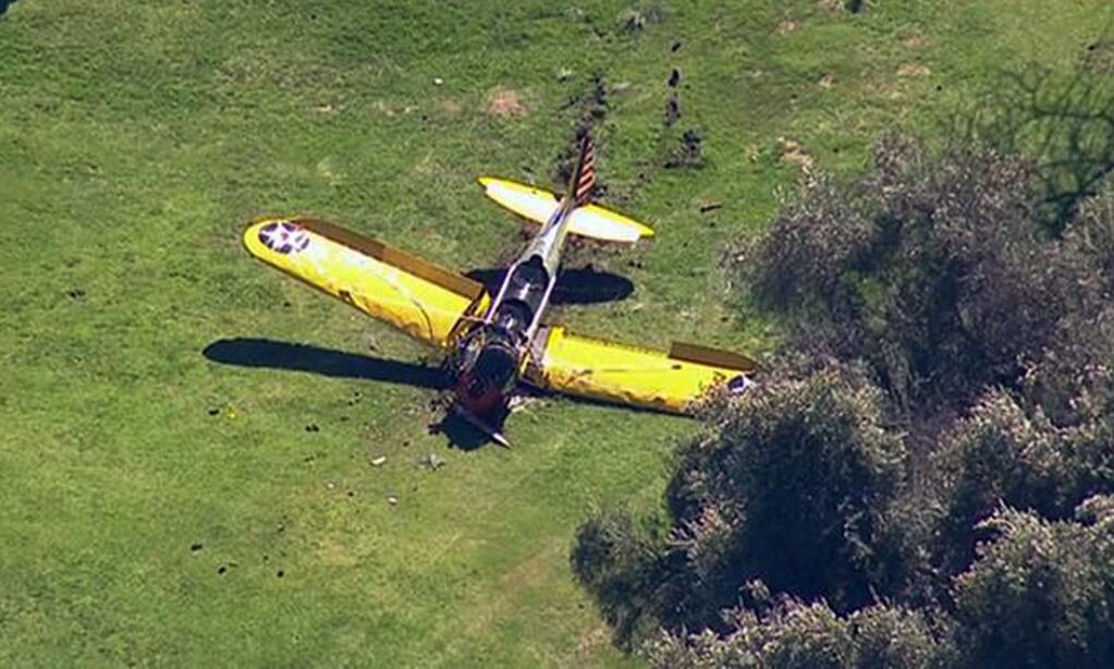 This image from video provided by KABC-TV shows a small plane that crash-landed on the Penmar Golf Course in the Venice area of Los Angeles, Thursday, March 5, 2015. Authorities say the single-engine plane went down around 2:30 p.m. Thursday on the green at the golf course near the Santa Monica Municipal Airport. (AP Photo/KABC-TV) MANDATORY CREDIT