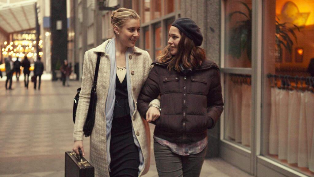 This photo provided by Fox Searchlight Pictures shows, Greta Gerwig, left, as Brooke, and Lola Kirke, as Tracy, in a scene from 'Mistress America.' (Fox Searchlight Pictures via AP)