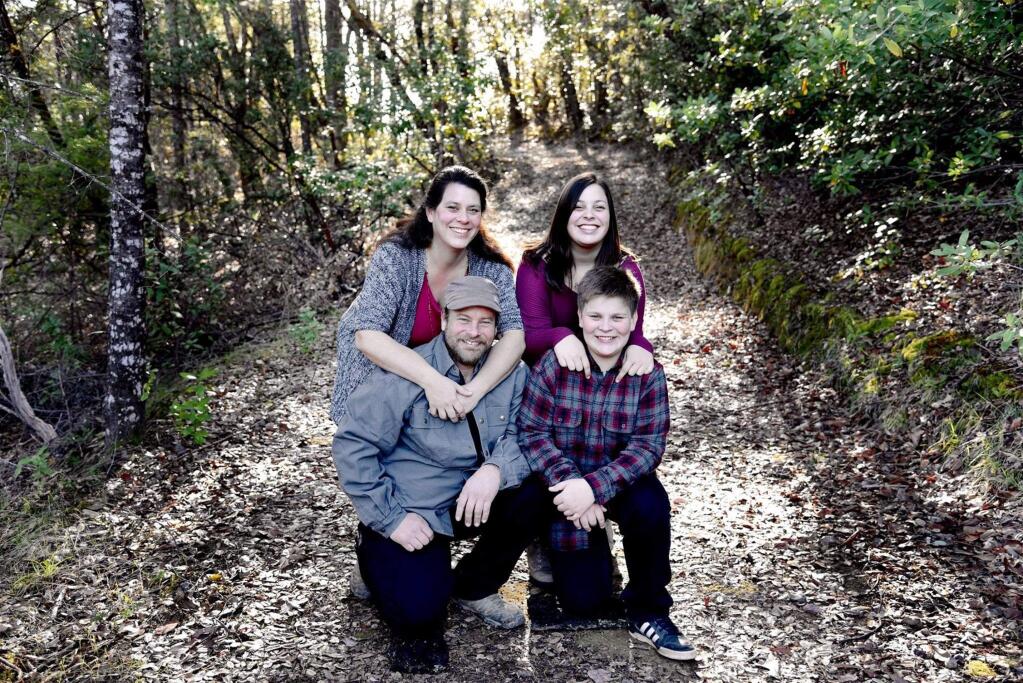 The Shepherd family of Redwood Valley in Mendocino County. Mother, Sara, and daughter, Kressa, 17, are hospitalized in Sacramento with burns on more than 60 percent of their bodies. Father, Jon, is hospitalized in San Francisco. Son Kai, 14, died in the fire as the family tried to flee. (Courtesy of Mindi Ramos)