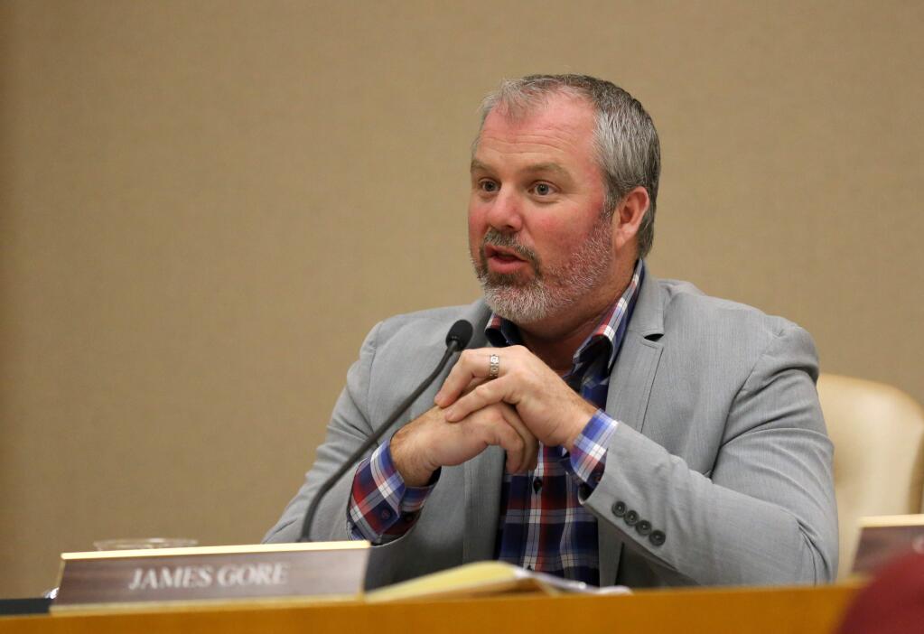 Fourth District Supervisor James Gore talks about the issue of homelessness during the Sonoma County Board of Supervisors meeting in Santa Rosa on Tuesday, Dec. 17, 2019. (Beth Schlanker/The Press Democrat, 2019)