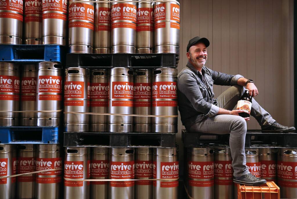 Sean J. Lovett is the owner of Revive Kombucha, which sells its beverage in 40 states.(Christopher Chung/ The Press Democrat)