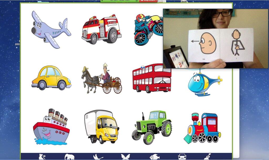 Speech therapist Rabia Foreman, a special education teacher in Petaluma, uses visual programs on Zoom to help her preschool students learn core phrases that are essential for communicating. SUBMITTED PHOTO