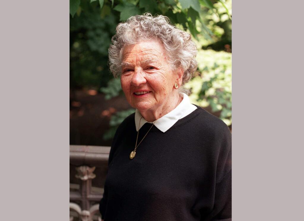 FILE - In this June 10, 1997 file photo, author Lillian Ross appears in Central Park in New York. Ross, the ever-watchful New Yorker reporter whose close, narrative style defined a memorable and influential 70-year career, including a revealing portrait of Ernest Hemingway and a classic Hollywood expose, has died at age 99. Ross contributed stories to The New Yorker for decades, notably a 1940s portrait of Ernest Hemingway. Her Hollywood book, “Picture,” was regarded as a landmark in film writing and an early example of the “nonfiction novel.” (AP Photo/Joe Tabacca, File)