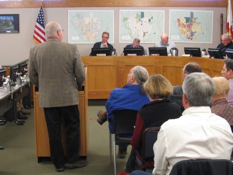 Larry Barnett, shown above making a public comment at a 2017 Planning Commission hearing on the First Street East proposal, is among the Sonoma Planning Commission's newest members.