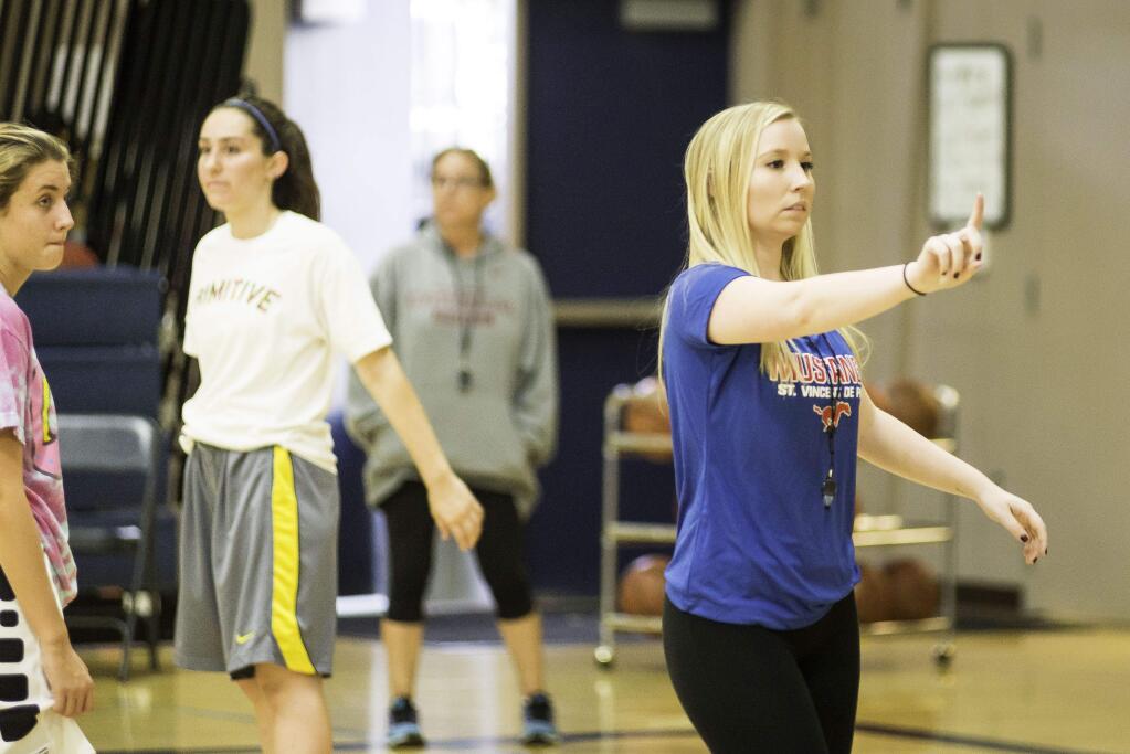 RICH LANGDON/FOR THE ARGUS-COURIERFormer start St. Vincent player Shannon Carroll is now head coach for the St. Vincent girls basketball team.