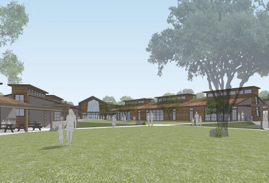 Artist's rendering of the classroom courtyard at the proposed new campus of the Sebastopol Independent Charter school, designed by Siegel & Strain Architects. ( Sebastopol Independent Charter )