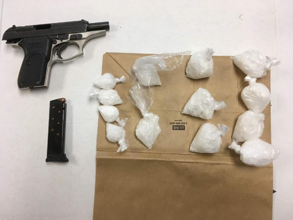 Santa Rosa police said they found a loaded gun and a half-pound of meth during a traffic stop on Farmers Lane. (Courtesy of Santa Rosa Police Department)