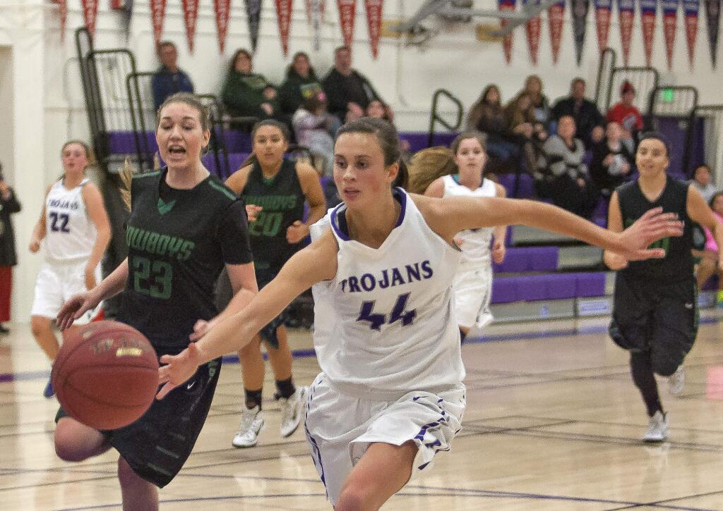 JOHN O'HARA FOR THE ARGUS-COURIERPetaluma's Jaden Krist tries to save the ball during her freshman season. A leg injury cost her most of last season, and the T-Girls are anxious to get her back this year.