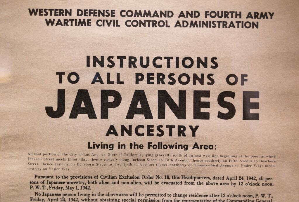 Flyer with instructions about the Japanese American internment in World War 2 on display at the United States Holocaust Memorial Museum in Washington, DC on May 30, 2018.