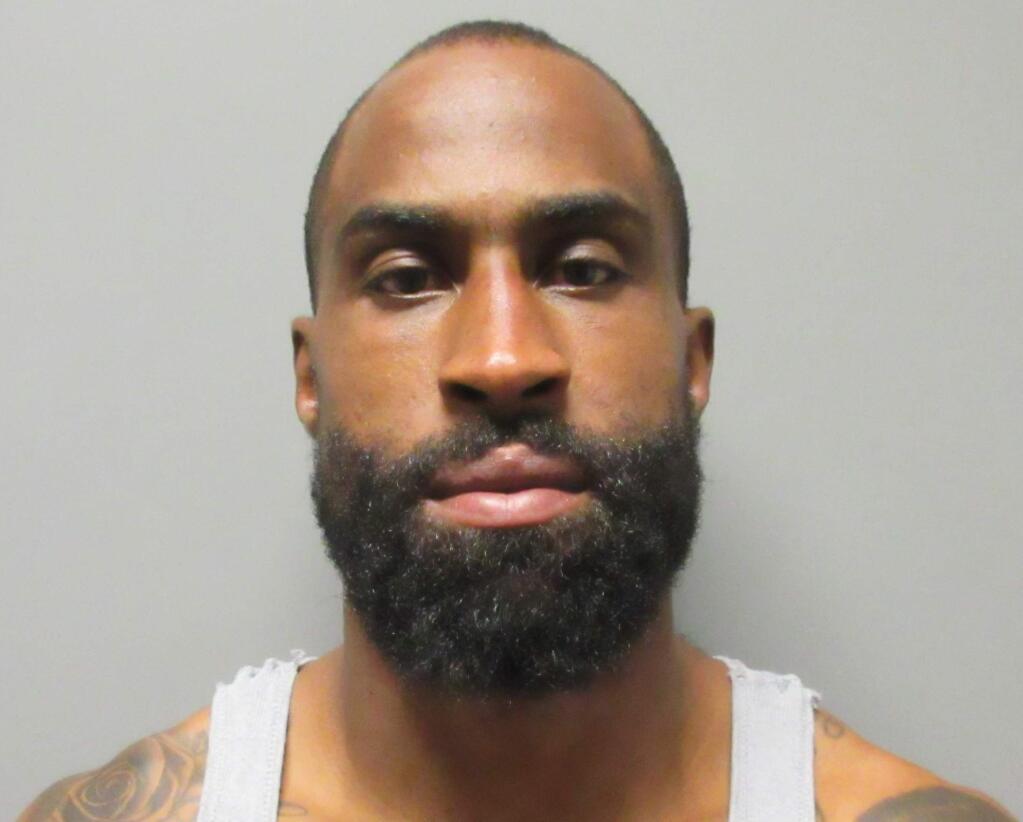 This photo provided by the La Verne Police Department, in California, shows Brandon Browner. Browner, a former NFL football cornerback, was arrested Sunday, July 8, 2018, after police say he broke into the Southern California house of an ex-girlfriend who has a restraining order against him. (La Verne Police Department via AP)