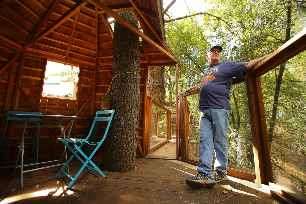 Handyman Bob Lieberman built a 117-suare foot tree house for the Zechowy familys Santa Rosa home. (Christopher Chung/ The Press Democrat)