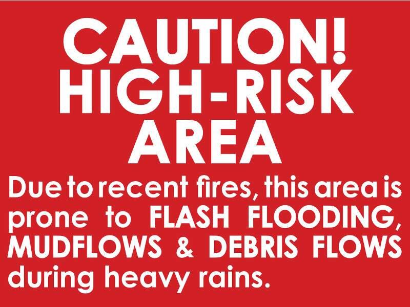 The county of Sonoma and city of Santa Rosa in December 2017 started putting up these to warn of high risk of flash floods and mudslides in certain areas burned during the October massive wildfires. (COUNTY OF SONOMA)