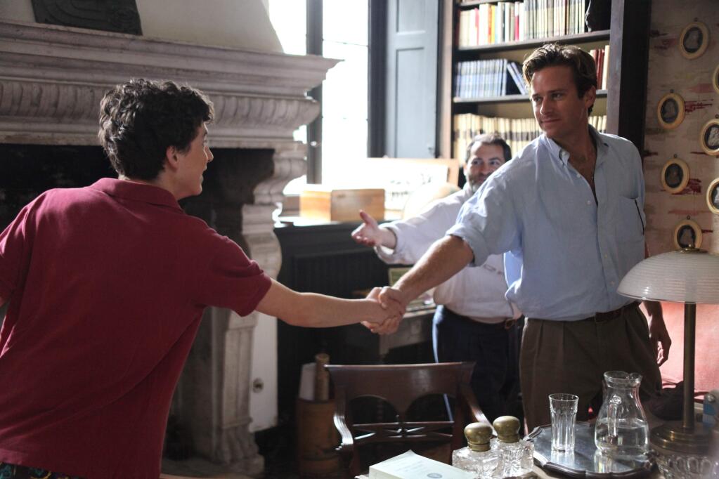 This image released by Sony Pictures Classics shows Timothée Chalamet, left, and Armie Hammer in a scene from 'Call Me By Your Name.' The film was nominated for a Golden Globe award for best motion picture drama on Monday, Dec. 11, 2017. The 75th Golden Globe Awards will be held on Sunday, Jan. 7, 2018 on NBC. (Sony Pictures Classics via AP)