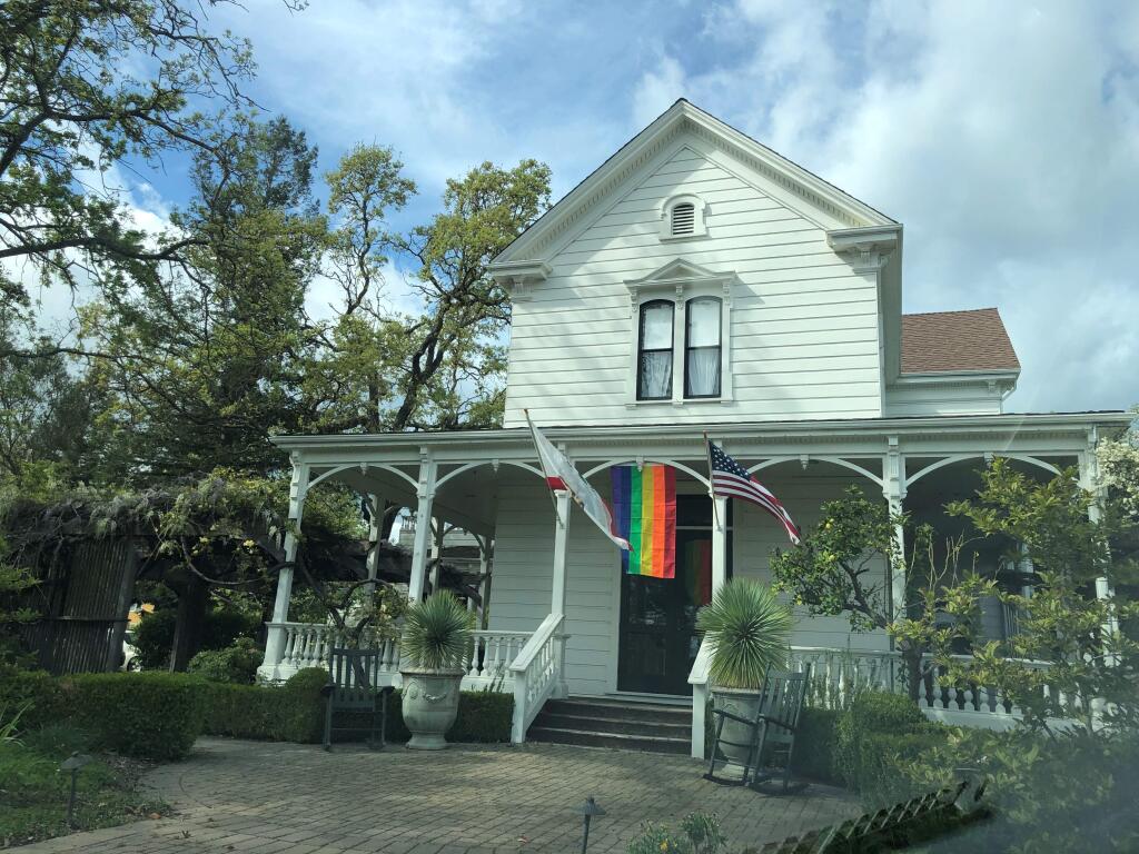 The rainbow flag flying at General's Daughter in Sonoma on Tuesday, April 16.