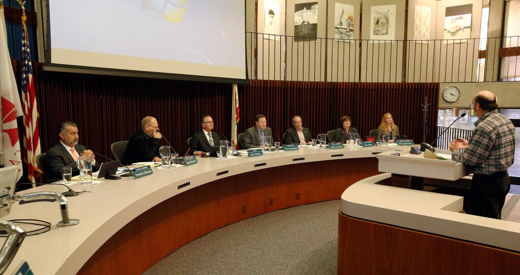 The Santa Rosa City Council listens to a comment by Roseland resident Duane De Witt, right a meeting in 2016. (ALVIN JORNADA / The Press Democrat)