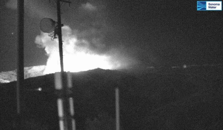 A view of the Kincade fire, from a Sonoma County Water Agency camera.