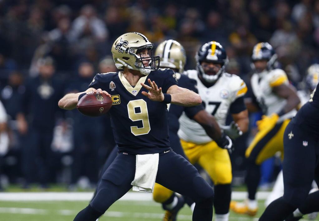 New Orleans Saints quarterback Drew Brees passes in the first half against the Pittsburgh Steelers in New Orleans, Sunday, Dec. 23, 2018. (AP Photo/Butch Dill)