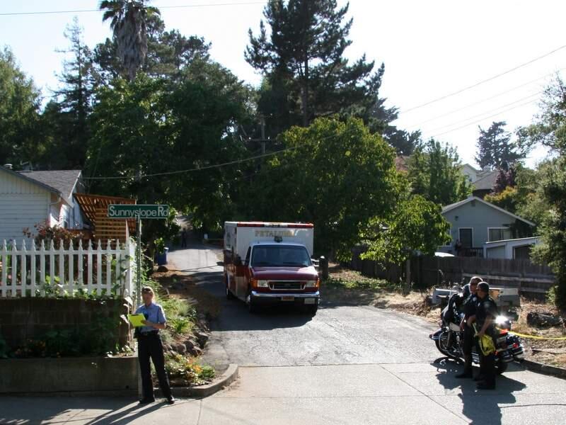 An ambulance leaves the location of a shooting on Suncrest Hill Drive in west Petaluma on Wednesday, Sept. 10, 2014. (COURTESY OF GARY HIGGINS)